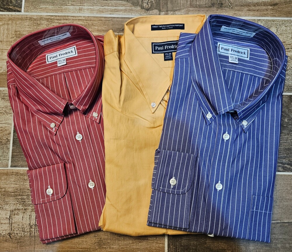 Lot of 3 NIP Paul Fredrick Dress Shirts 17.5 34 Trim Fit Two-Ply Cotton Non-Iron